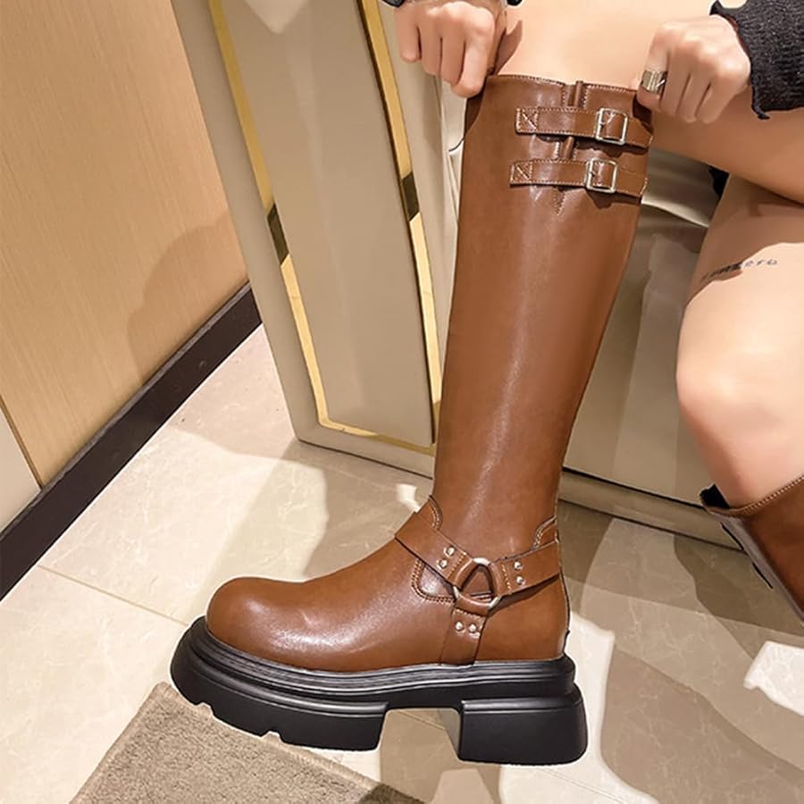 Amazon | [FANGLI] ロングブーツ 厚底 レディース 調整可能履き口